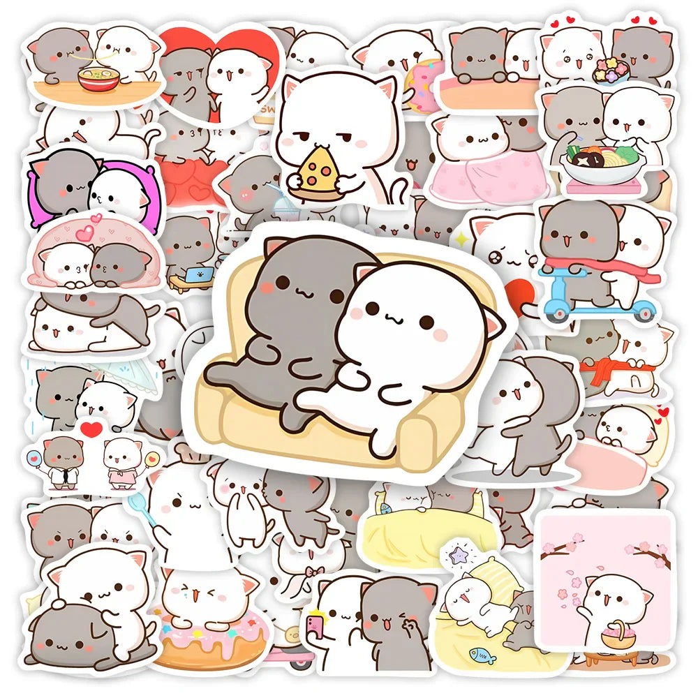 Cute Couple Cat Stickers Cartoon Kawaii DIY Gift Decal Doodles for Scrapbook Skateboard Luggage Phone Waterproof Stickers (ONLINE ORDER ONLY)