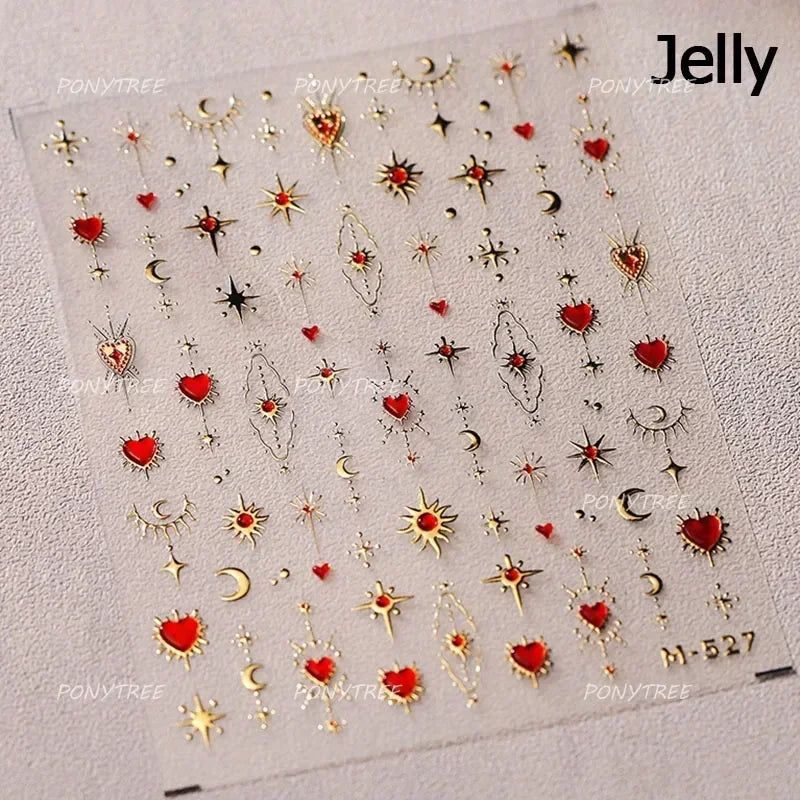 Romantic Purple Star Moon Butterfly Bowknot Retro Water Drop Gem Starburst Adhesive Nail Art Stickers Starlight Manicure Decals (ONLINE ORDER ONLY)