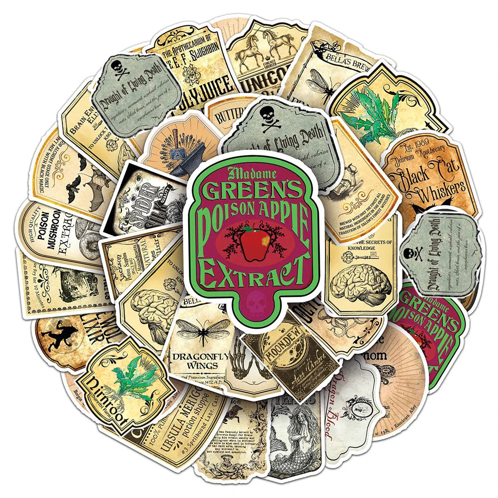 10/30/50pcs Vintage Magic Potion Label Sticker Packs (ONLINE ORDER ONLY)