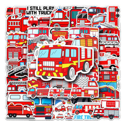 50Pcs Fire Truck Cartoon Waterproof Vinyl Stickers for Skateboard Snowboard (Online Order Only)