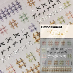 Geometric French Style Colorful Square Grid Rhombus Line Stripe Bowknot 3D Self Adhesive Nail Art Stickers Shiny Manicure Decals (ONLINE ORDER ONLY)