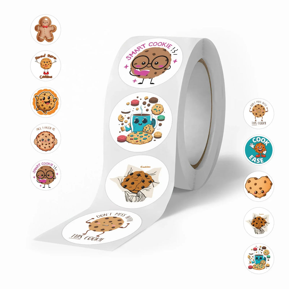100-500pcs Cartoon Cookies Stickers for Yummy Dessert Sticker for Stationery Scrapbook Phone Art Bakery Sealed Label Decal (Online Order Only)