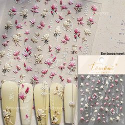 Spring Living Peach Blossom Flower Branch Petal Antique Soft Relief Adhesive Chinese Characters Nail Art Sticker Manicure Decals (ONLINE ORDER ONLY)