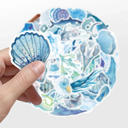 10/30/50PCS Blue Ocean Art Graffiti Stickers Painting Undersea World Cartoon Decals DIY Notebook Laptop Phone Car Waterproof Toy (ONLINE ORDER ONLY)