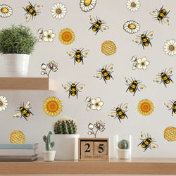 Bee Sunflower Flower Cartoon Wall Stickers for Bedroom Living Room Home Decoration Wall Decal Self Adhesive Removeble Mural (Online Order Only)