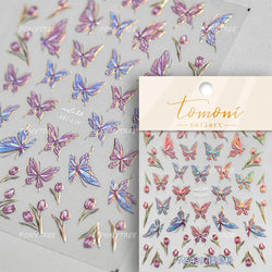 Chic Butterfly Flower Lily Lilium Narcissus Line Beautiful Blue Pearl Self Adhesive Nail Art Stickers Decorations Manicure Decal (Online Order Only)