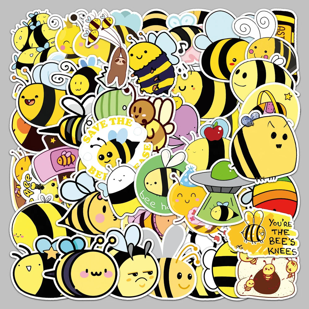 51Pcs Cute Bee Cartoon Stickers for Helmet, Wall, DIY Decoration (Online Order Only)