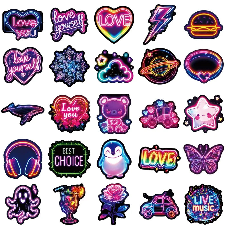 10/30/50PCS Kawaii Neon Lamp Sticky PVC Sticker Aesthetic DIY Decoration Scrapbooking Hand Accounting Supplies for Kids (ONLINE ORDER ONLY)