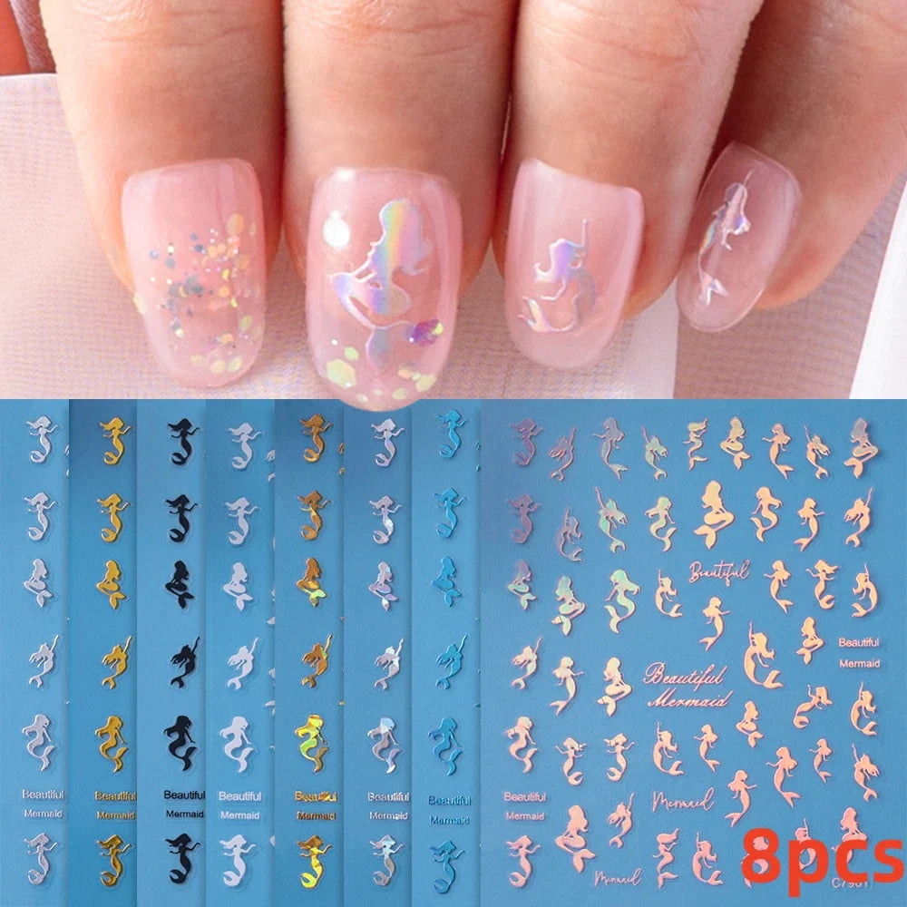 5/8Pcs 3D Hawaiian Flowers Nail Art Stickers Summer Decors with Tropical Leaves Slider Vibrant Pink & White Flowers for Parties* (ONLINE ORDER ONLY)