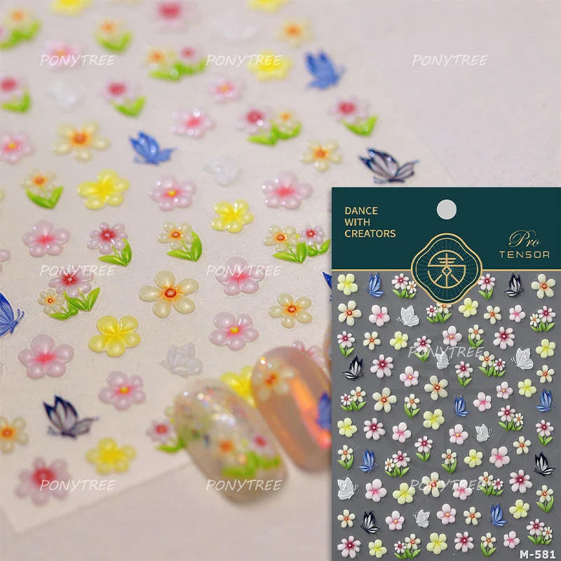 Cute Bee Honey Jar Daisy Flowers Gather Honey Pot Love Heart Green Leaves Reliefs Self Adhesive Nail Art Stickers Manicure Decal (ONLINE ORDER ONLY)