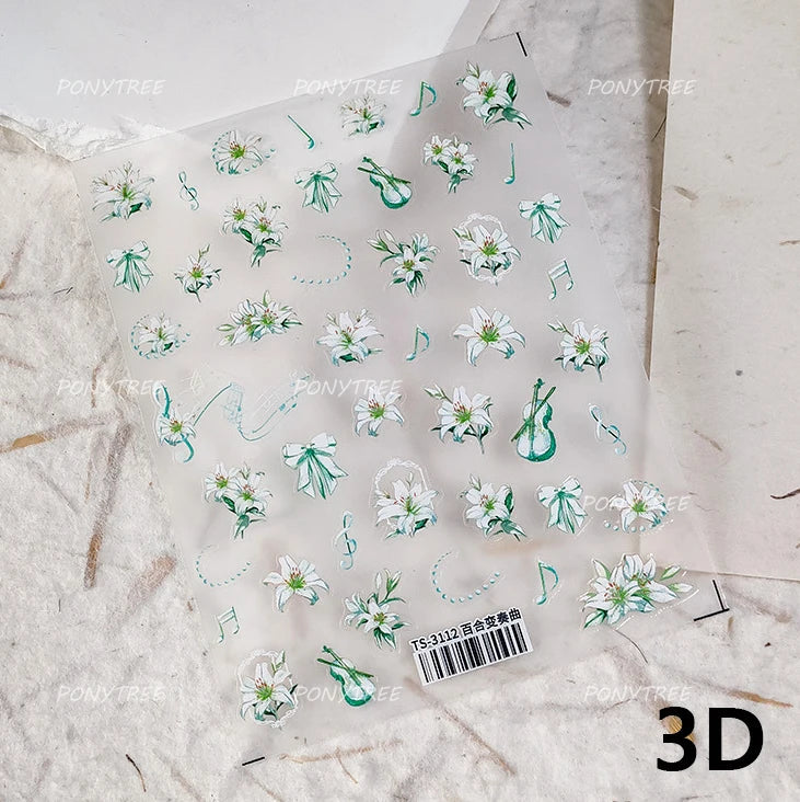 Spotless Lily Lilium Flowers Moon Pearl Crown Lily-white Pearl Necklace Pendant Self Adhesive Nail Art Stickers Manicure Decals (Online Order Only)