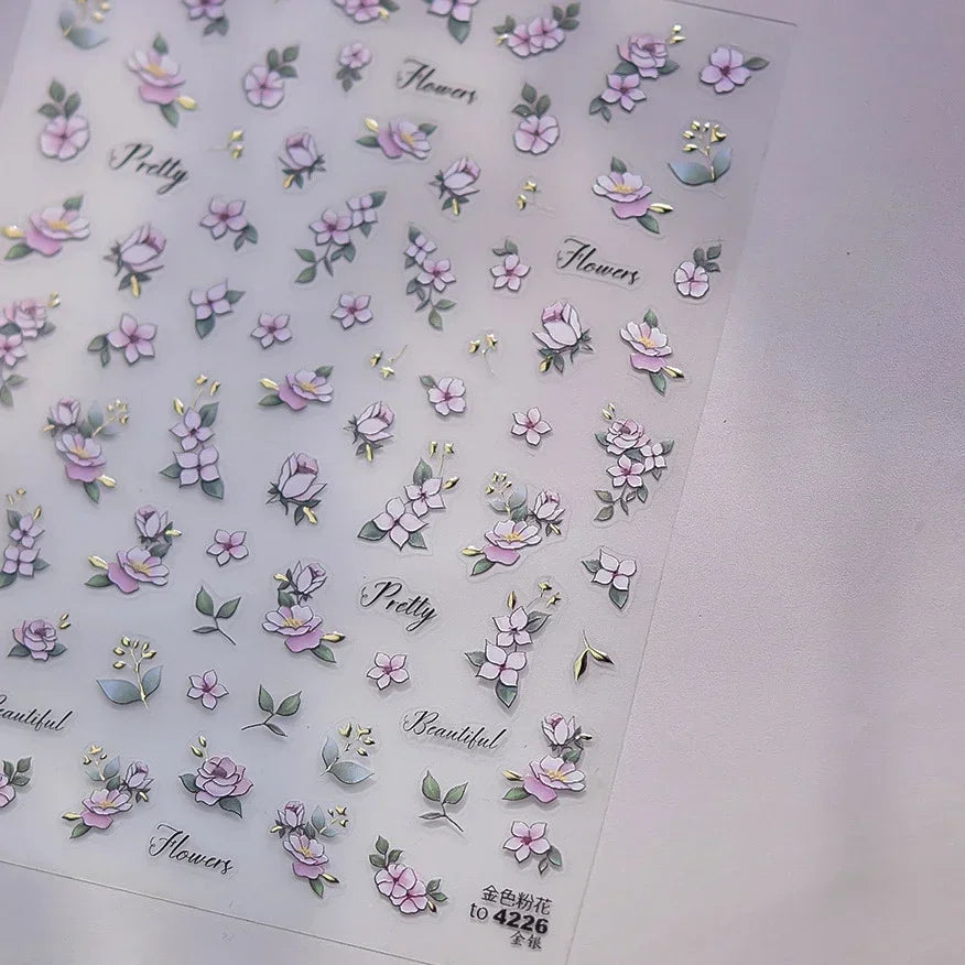 Pink Hot Stamping Flower Charm Peach Blossom Canglan Clover Daisy Pearl Self Adhesive Nail Art Decoration Sticker Manicure Decal (ONLINE ORDER ONLY)