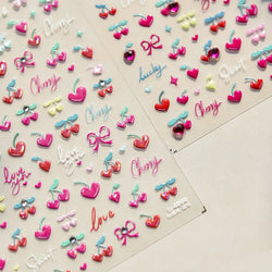 Lovely Pink Red Cherry Fruit Love Heart Star Lucky Letter Bowknot Romantic Adhesive Nail Art Stickers Rhinestone Manicure Decals (Online Order Only)
