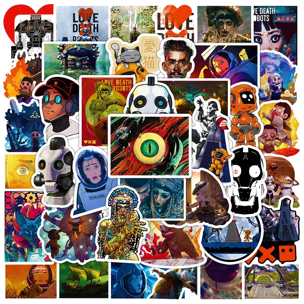 Love Death Robots Stickers Pack: TV Series Decals for Skateboard, Luggage, Phone, Car, Laptop, Motorcycle (ONLINE ORDER ONLY)
