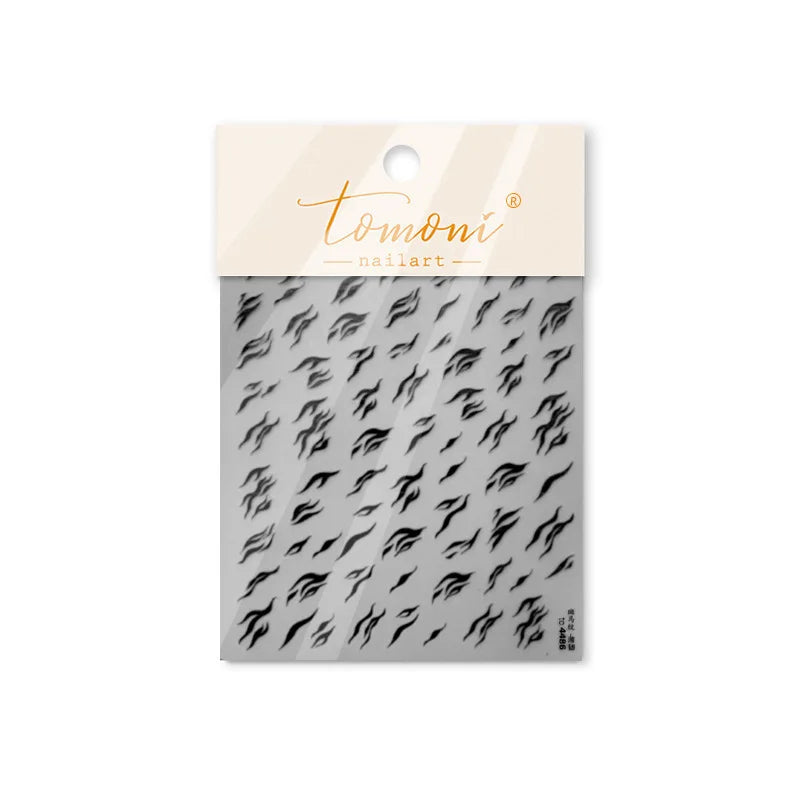 Chic Halo Dyeing Zebra Stripes Tender Black White Line Design Crescent Moon Arc Adhesive Nail Art Sticker Relief Manicure Decals (Online Order Only)