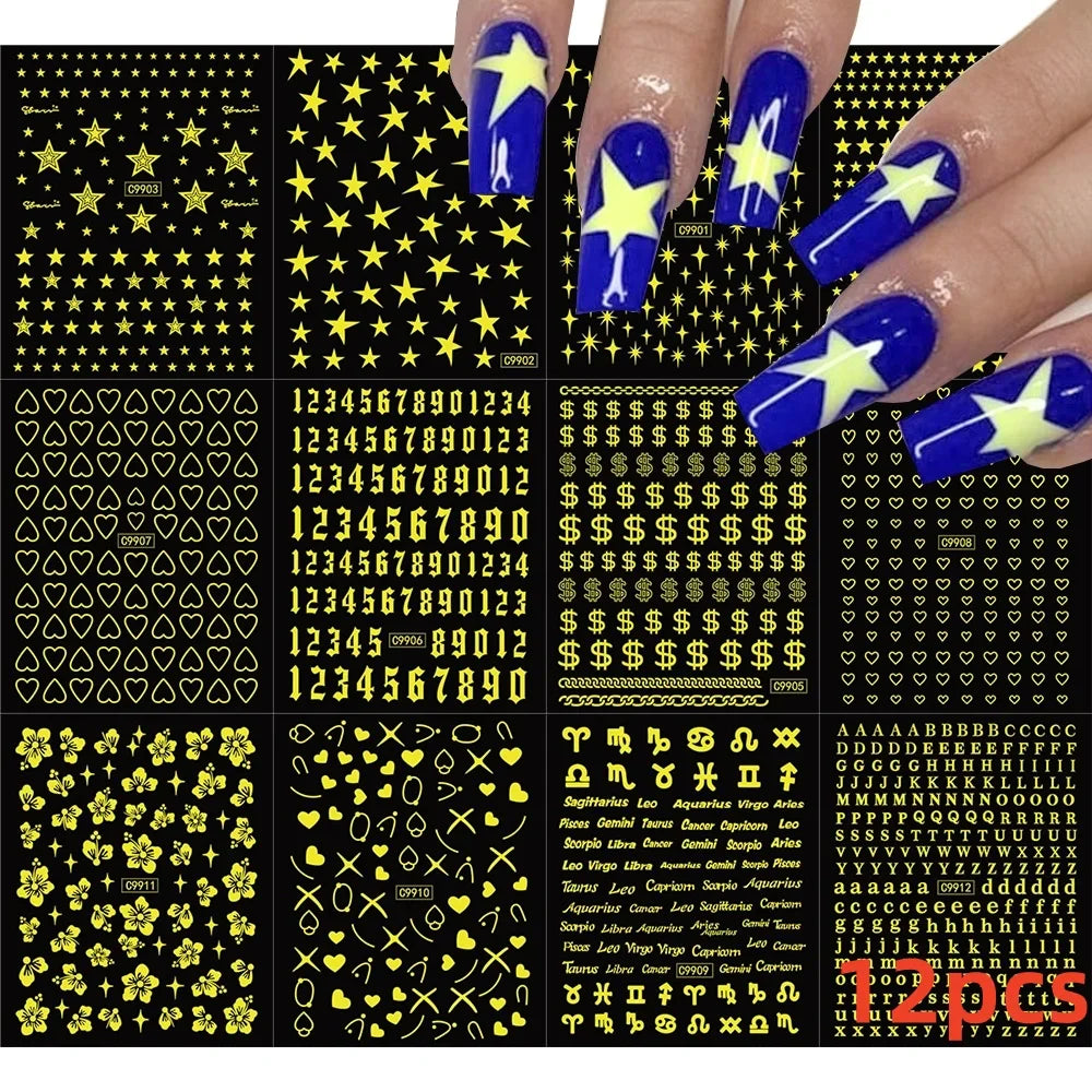 12pcs 3D Golden Glitter Heart Love Nail Stickers Valentine Self Adhesive Cute Cartoon Decal Geometry Slider Manicure Decoration* (ONLINE ORDER ONLY)
