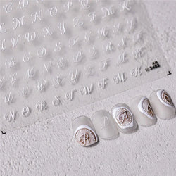 Romantic White Black Capital English Letters Chic Gold Punk Colorful Stamp Word 3D Self Adhesive Nail Art Sticker Manicure Decal (ONLINE ORDER ONLY)