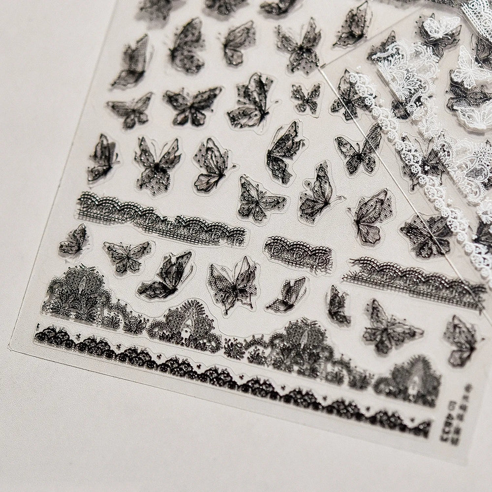 Lace Butterfly Hollow Out Fabric Romantic Flower Pattern Chic Adhesive Nail Art Sticker Rhinestone Manicure Decals Nail Supplies (ONLINE ORDER ONLY)