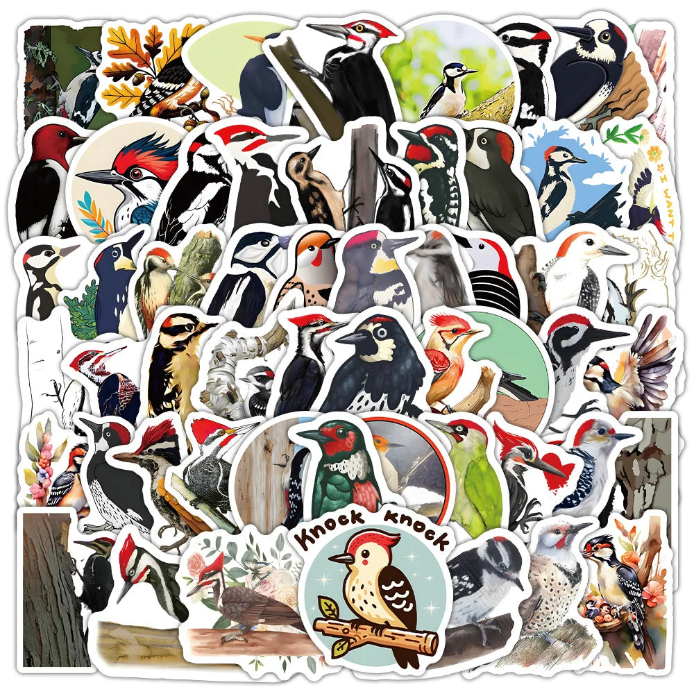 Woodpecker Cartoon Sticker Pack - 10/30/50pcs Animal Decals for Car, Phone, Helmet (Online Order Only)