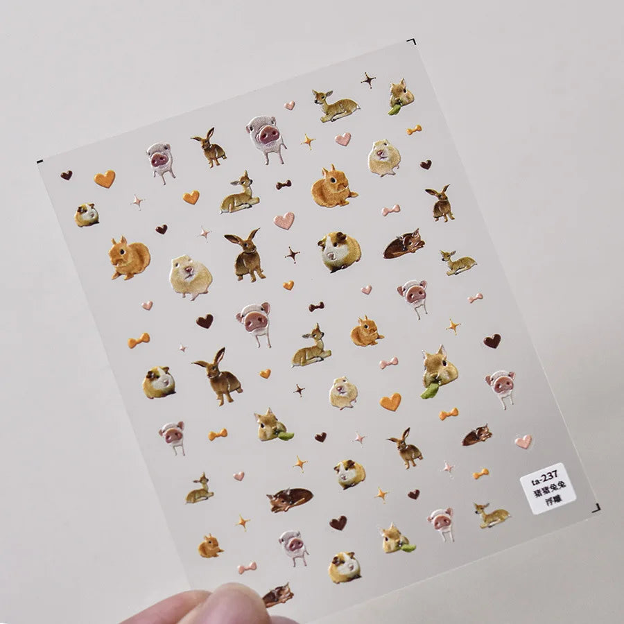 Lovely Dog Cat Animal Bunny 3D Soft Embossed Relief Self Adhesive Nail Art Stickers Cute Pretty Puppy Kitty Star Manicure Decals (ONLINE ORDER ONLY)