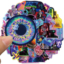 50pcs Cool 3D Cyberpunk Holographic Harajuku Vinyl Graffiti Stickers Aesthetic Car Fridge Laptop Phone Motorcycle Decal Sticker (ONLINE ORDER ONLY)