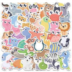 52pcs Cute Cartoon Animals Stickers For Laptop Guitar Luggage Skateboard DIY Waterproof Graffiti Bicycle Car Decals Kids Toy (ONLINE ORDER ONLY)