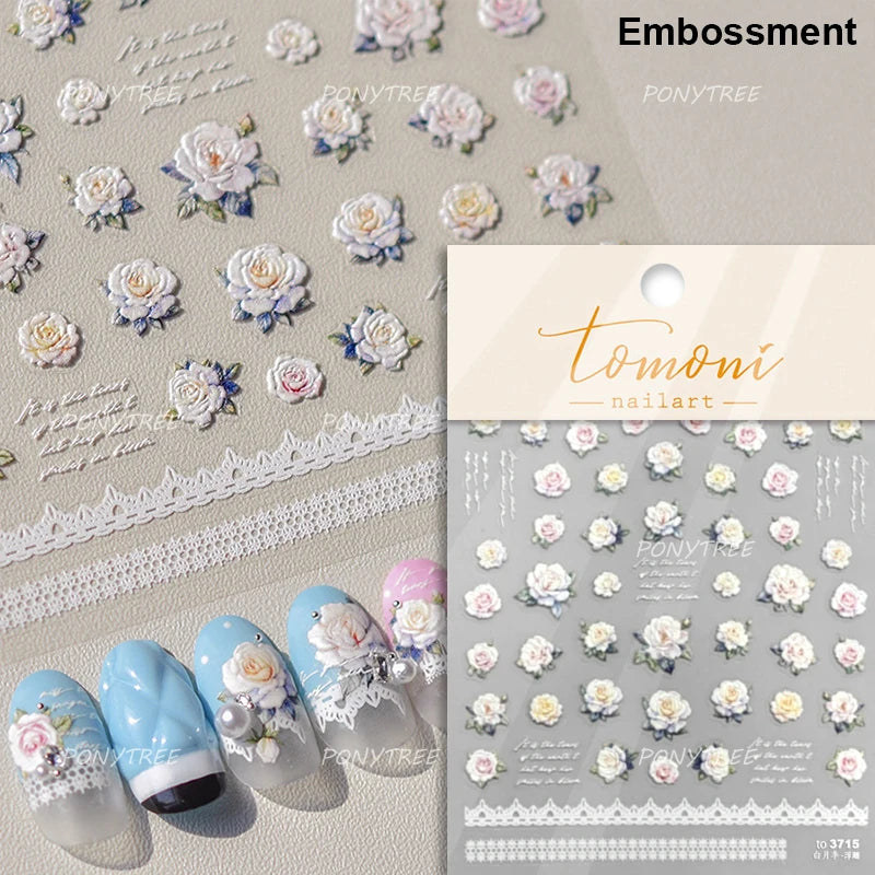 Orchid Daisy Chrysanthemum Peach Blossom Lotus Flower Vase Floral Art Fan Wintersweet Adhesive Nail Art Stickers Manicure Decals (Online Order Only)