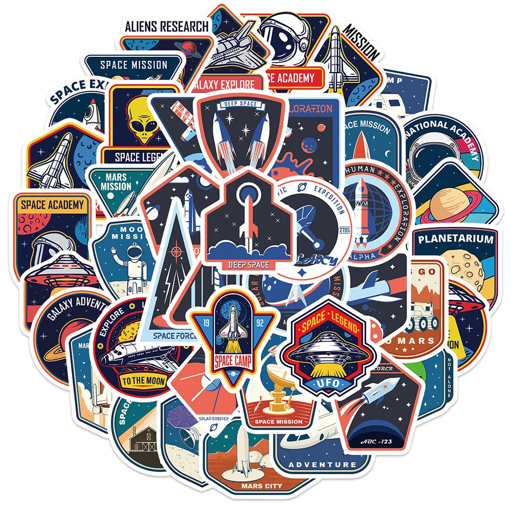 10/30/52PCS Outer Space Astronaut Cartoon Stickers Cute Airplane UFO Decals Kids Toy DIY Bike Phone Scrapbook Helmet Decoration (ONLINE ORDER ONLY)