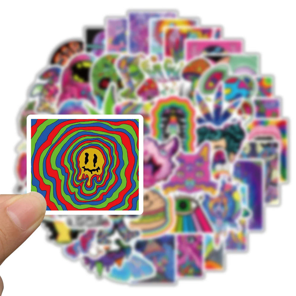 52PCS Cartoon Colorful Psychedelic Trippy Stickers Aesthetics Laptop Guitar Luggage Phone Graffiti Sticker Decal Kid Toy (Online Order Only)