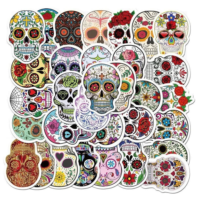 50pcs Mexican Calaver Sugar Skull Graffiti Sticker DIY Skateboard Laptop Luggage Decals Car Styling Anime Kids Toy Sticker (Online Order Only)