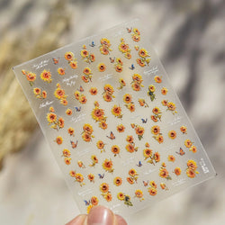 Embossed Shiny Vigor Sunflower Turnsole Vitality Butterfly Daisy Oil Painting Plant 5D Adhesive Nail Art Sticker Manicure Decals (ONLINE ORDER ONLY)