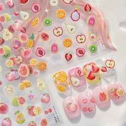 Fruit Paradise Guava Strawberry Pear Peach Orange Watermelon Pitaya Cherry Kiwifruit Pineapple Nail Art Stickers Manicure Decals (ONLINE ORDER ONLY)
