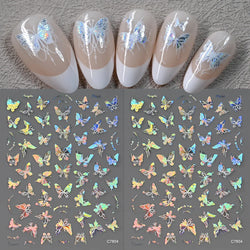 1pcs Butterfly Floral Nail Art Stickers Magic Shell Light Laser Black/White Nail Decoration Butterfly Slider Manicure Ornaments* (Online Order Only)