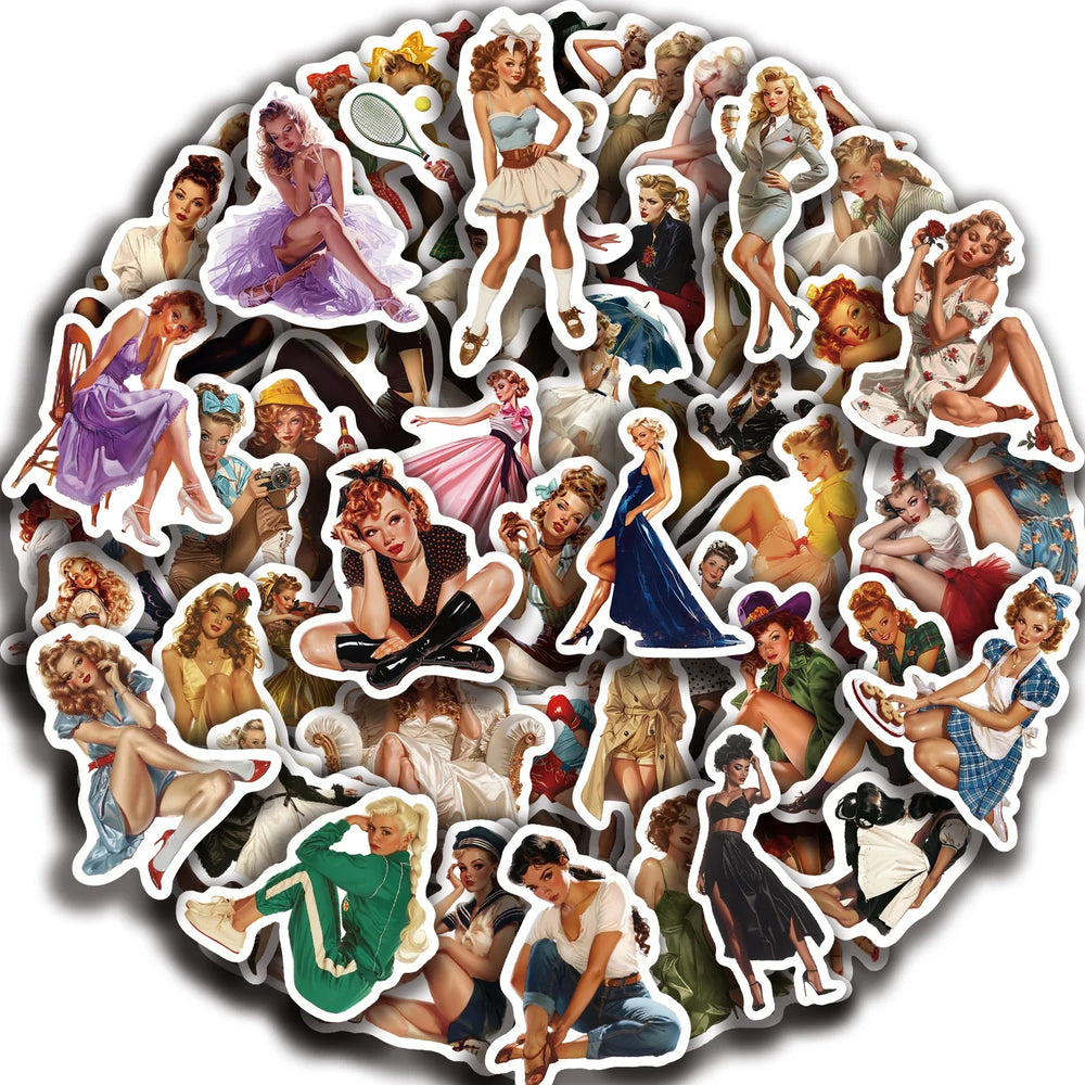 60pcs Retro Girl Sticker Collection Vintage Beauty Stickers Waterproof Vinyl Decals for Laptop Water Bottle Car Motorcycle﻿ (ONLINE ORDER ONLY)