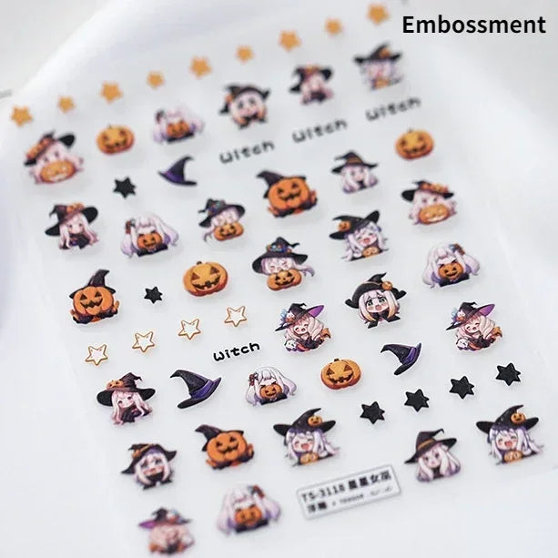 Gothic Dark Spider Butterfly Cross Flame Wings Halloween Horror Rose Flower Rabbit Pumpkin Bear Nail Art Stickers Manicure Decal (ONLINE ORDER ONLY)
