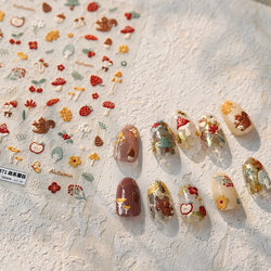Squirrel Mushroom Apple Strawberry Cherry Pinecone Ginkgo Leaf Self Adhesive Nail Art Stickers Butterfly Flower Manicure Decals (ONLINE ORDER ONLY)