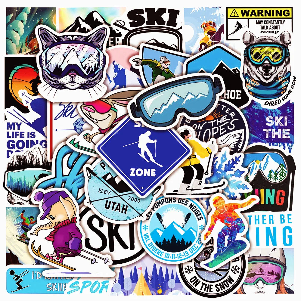 10/50pcs Cool Winter Ski Skiing Sports Stickers Aesthetic DIY Luggage Suitcase Phone Snowboard Skateboard Helmet Car Sticker (Online Order Only)
