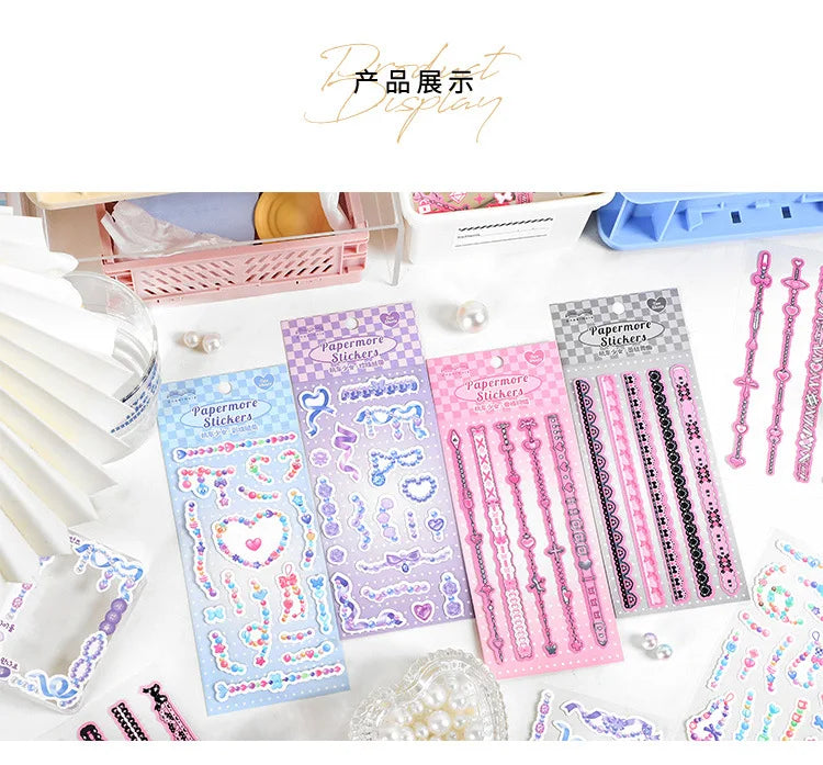 2Pcs/lot Cute Ribbon Chain Stickers Lace Idol Card Scrapbooking DIY Album Decoration Sticker Aesthetic Kawaii Stationery (ONLINE ORDER ONLY)