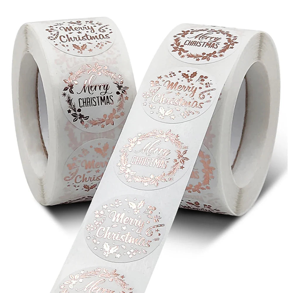 100-500pcs Rose Gold Merry Christmas Stickers Self-adhesive Holiday Stickers For Christmas Decors Wedding Party Cards Label (Online Order Only)