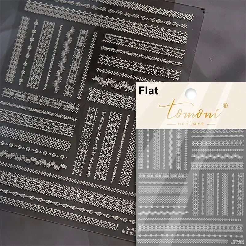 Geometric French Style Colorful Square Grid Rhombus Line Stripe Bowknot 3D Self Adhesive Nail Art Stickers Shiny Manicure Decals (ONLINE ORDER ONLY)