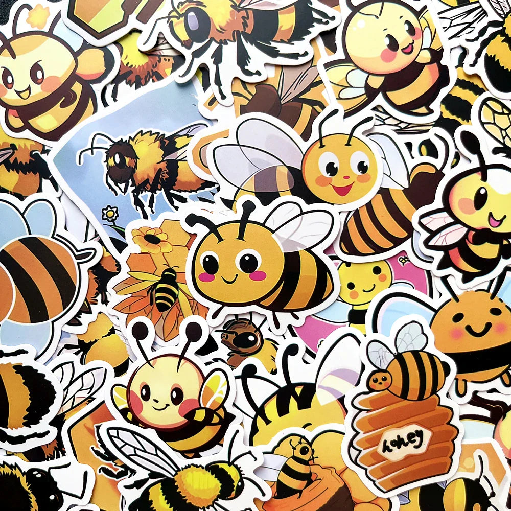 Yellow Bee Stickers for Laptop, Skateboard, Guitar, Fridge, Car, Bottle, Kids Toys (10/50 Pcs) (ONLINE ORDER ONLY)