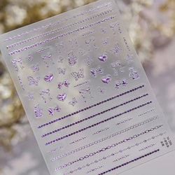 Hot Stamping Purple Line Love Heart Lace Bowknot Chain Branches Star Flower Leaf Butterfly Plant Flower Nail Art Stickers Decals (Online Order Only)