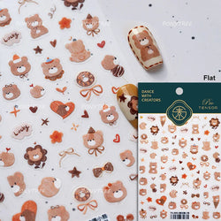 Cute Bear Teddy Birthday Party Maillard Bear Cake Flower Bouquet Lucky Love Heart 5D Adhesive Nail Art Sticker Manicure Decals (Online Order Only)