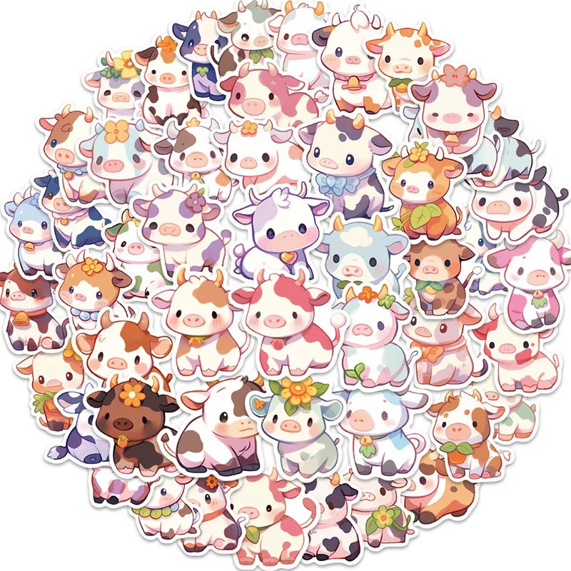 10/30/50PCS Cute Rainbow Cow PVC Sticky Sticker Aesthetic DIY Korean Stationery Decoration Scrapbooking School Supplies for Kids (ONLINE ORDER ONLY)