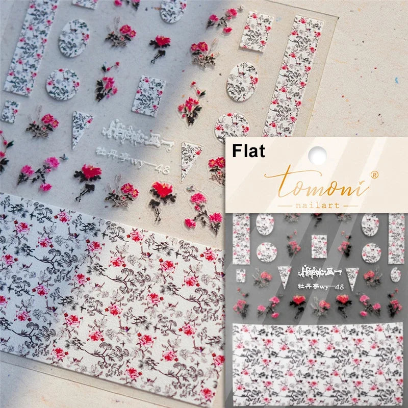 Romantic Candle Holder Lace Rambler Rose Pink Flower Bowknot Candlestick Ribbon Adhesive Nail Art Stickers Shiny Manicure Decals (ONLINE ORDER ONLY)
