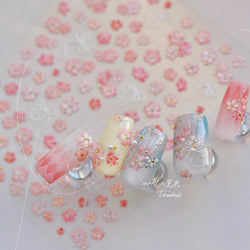 Peach Blossom Gradual Pink Petal Flower Line Bowknot Hot Stamping Halo Dyeing Delicate Adhesive Nail Art Sticker Manicure Decals (ONLINE ORDER ONLY)