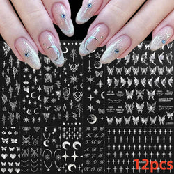 12pcs 3D Golden Glitter Heart Love Nail Stickers Valentine Self Adhesive Cute Cartoon Decal Geometry Slider Manicure Decoration* (ONLINE ORDER ONLY)