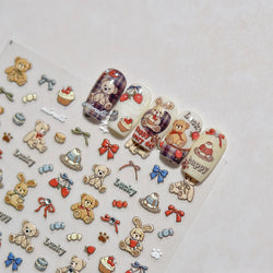 Charm Retro Bear Candy Cake Bowknot Rabbit Bunny Strawberry Footprint Muffin 3D Adhesive Nail Art Stickers Chic Manicure Decals (ONLINE ORDER ONLY)