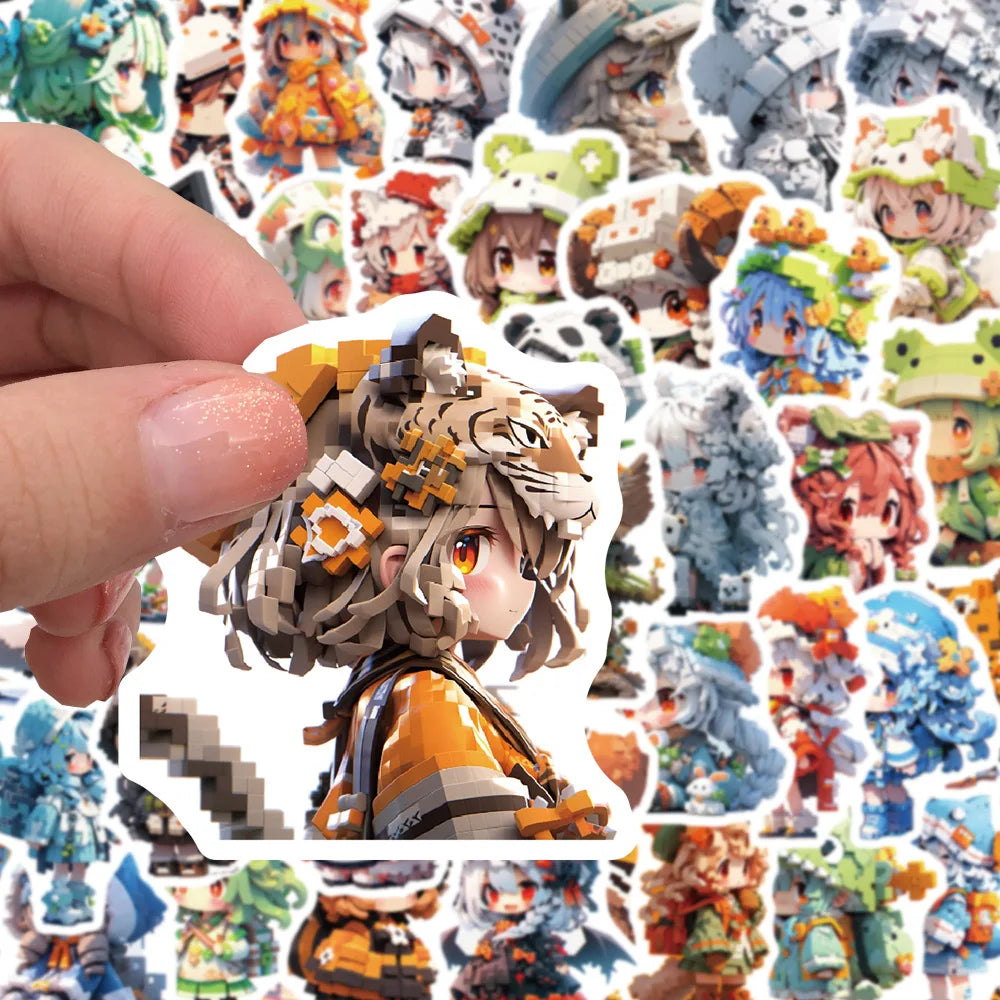 10/30/50PCS Pixel Animal Cartoon Girls Stickers Cute Graffiti Toys For Kids Motorcycle Luggage Suitcase Notebook Wall Decals Toy (ONLINE ORDER ONLY)