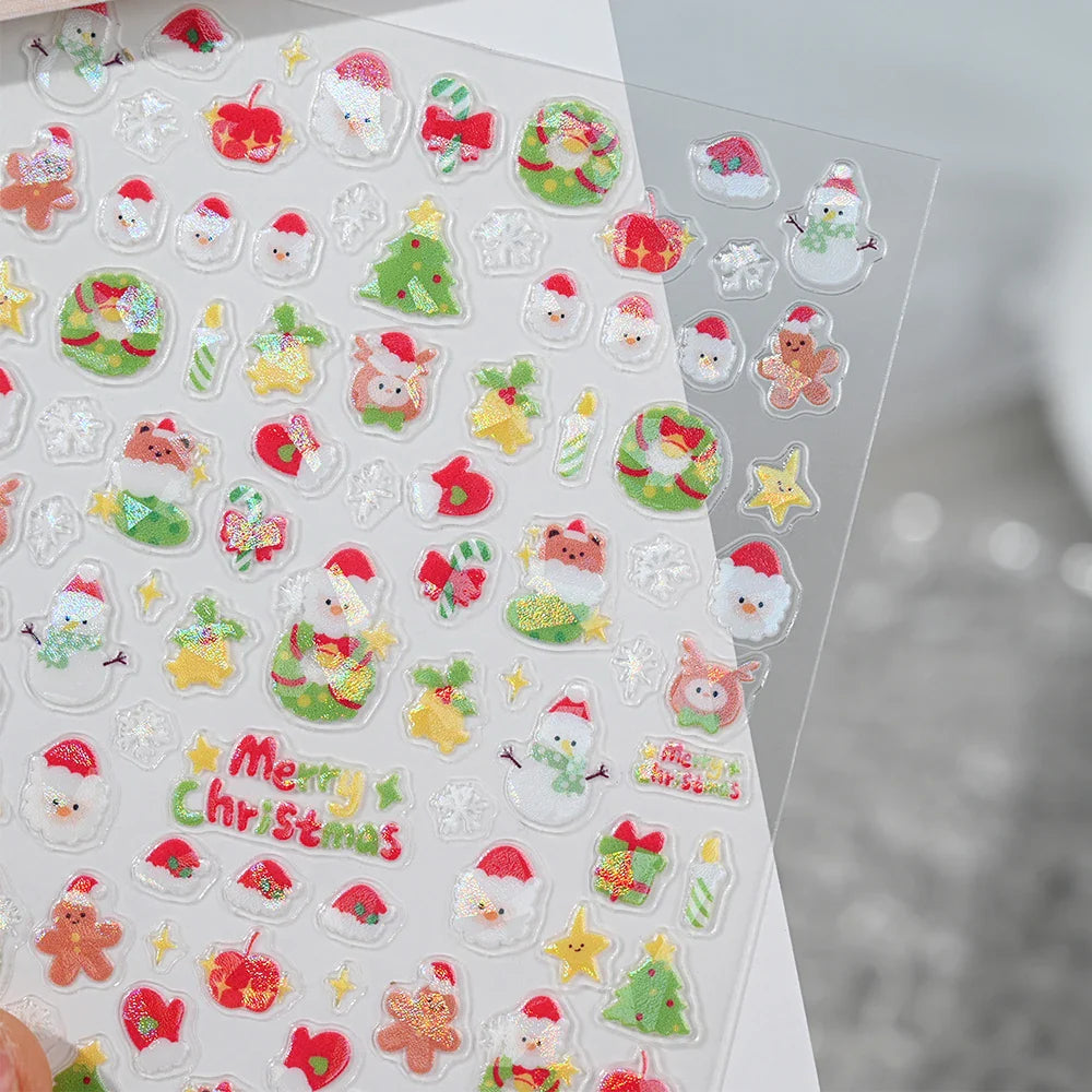 1pcs Pink Christmas Nail Stickers Shiny Shell Light Nail Art Parts Stickers Cute Snowflakes Star Wreath Nail Decorations Decals* (ONLINE ORDER ONLY)